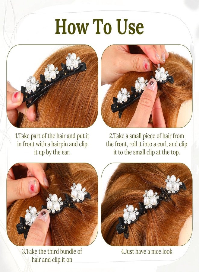 XLIUAX 5Pcs Braided Hair Clips for Women, Pearl Hair Clip, Sparkling Crystal Stone Braided Hairs Clips, Rhinestones Hairs Accessories for Women Birthday Anniversary Christmas Gifts - Image 5